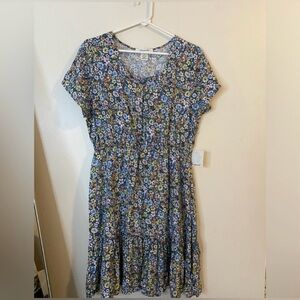 Passport Peasant Ditsy Floral Blue midi A-line Dress XL